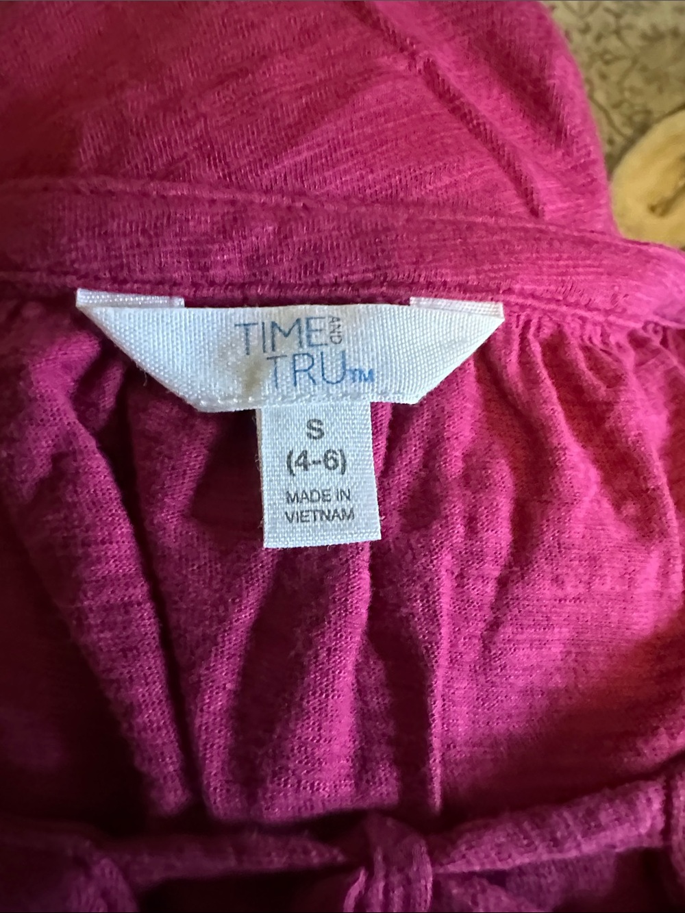 Time and Tru Raspberry Tie-Neck Ruffled Sleeve Blouse - Picture 4 of 4